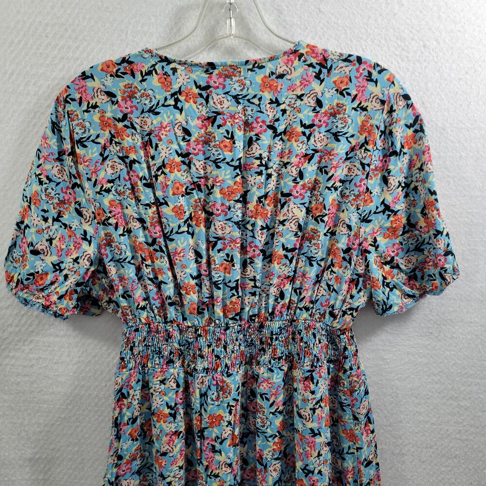 Zara Blue & Red Floral Midi Dress Short Sleeve Size L 4924-1134 - Picture 7 of 10